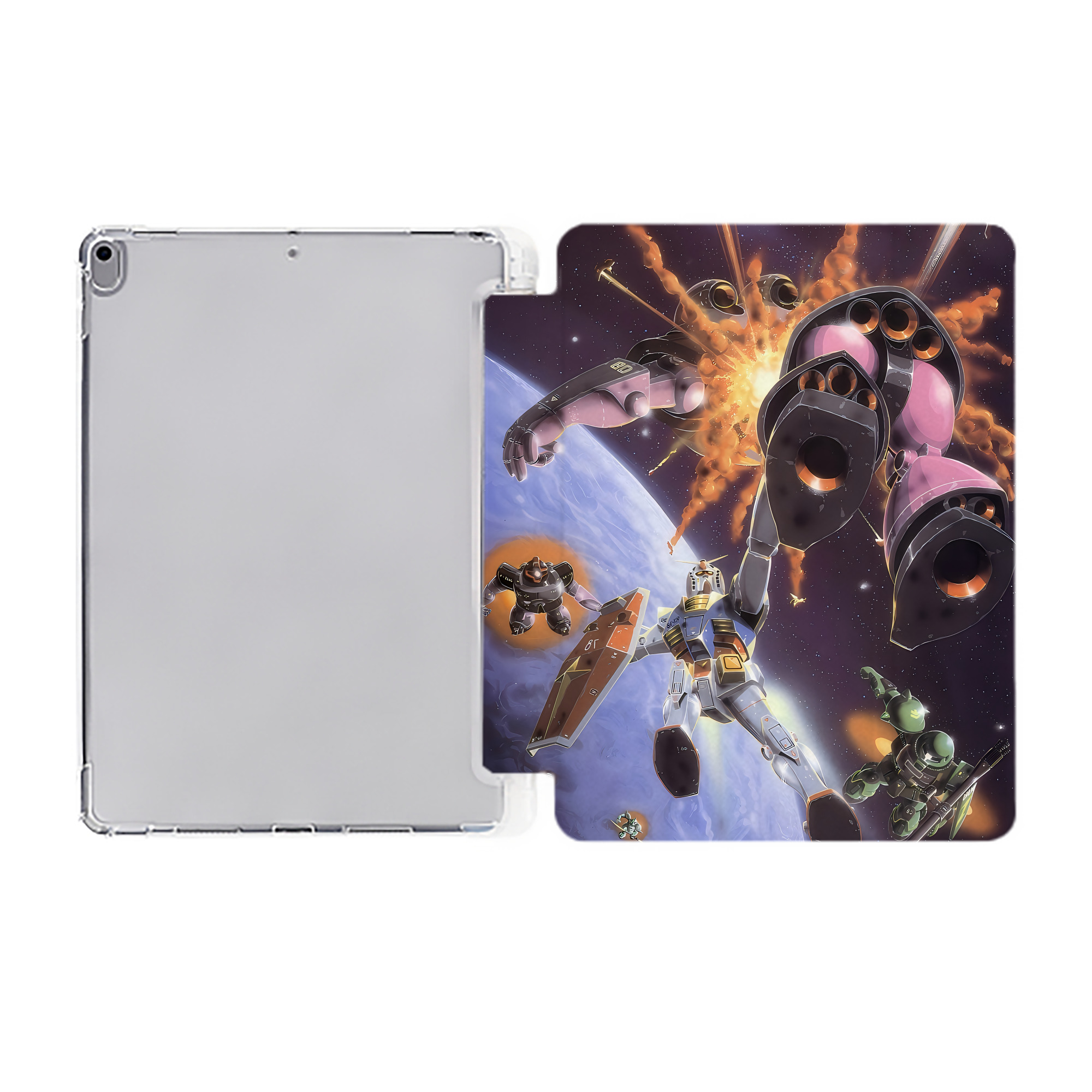 （画像用） 機動戦士ガンダム Mobile Suit Gundam IPad ケース ペン収納付き 三つ折りスタンド PUレザー×シリコン 対応機種9.5/10.5/10.9インチ